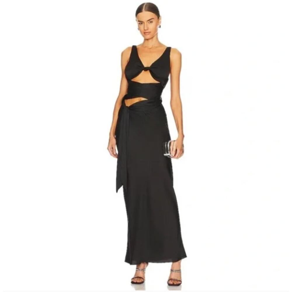 DANIELLE GUIZIO Wrapped Satin Maxi Dress Black Whimsigoth Sz XS $315 {3S11}